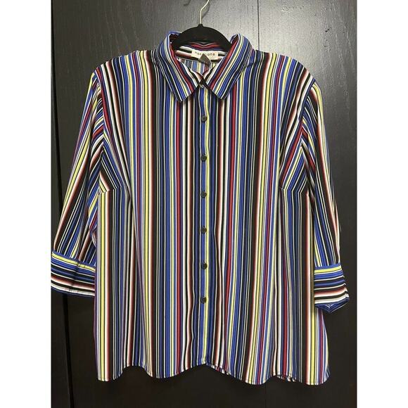 Notations Woman 1X Multicolor Striped Button Front Blouse 3/4 Sleeve - Picture 9 of 9
